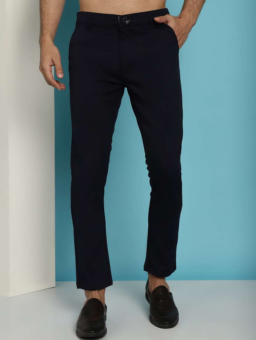 navy blue cotton chinos casual trousers