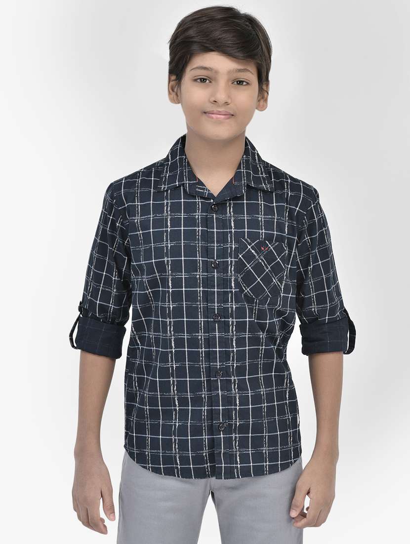 boys' check printed regular shirt