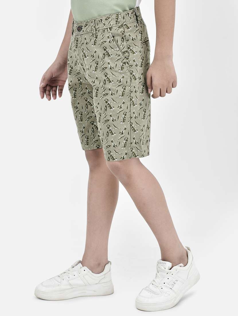 green printed three fourth shorts