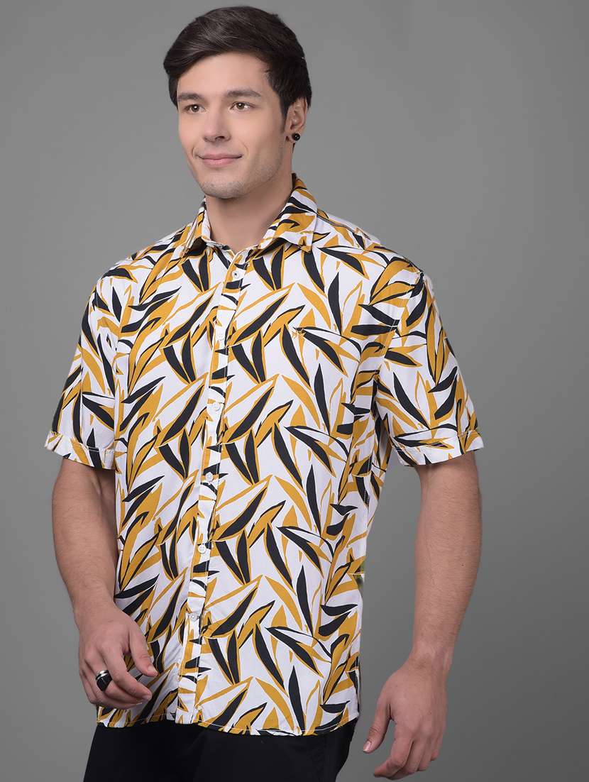 mustard cotton blend casual shirt