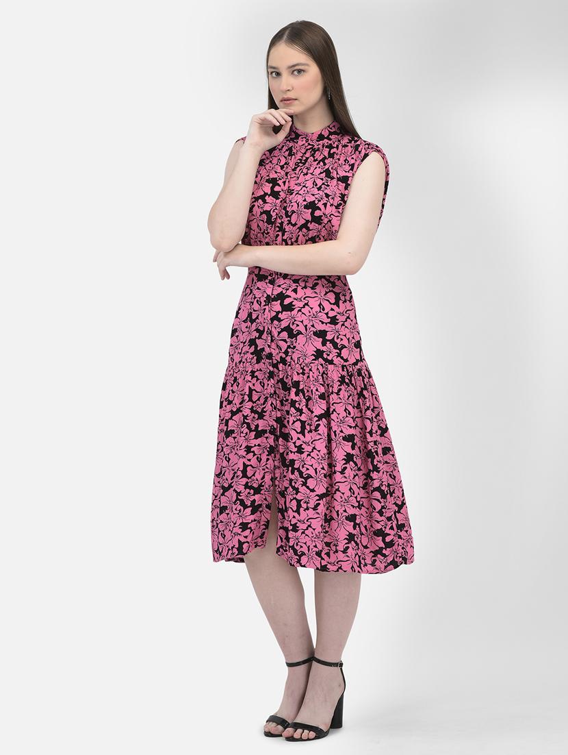 women black floral printed a-line dress - 20895341 - Standard Image - 3