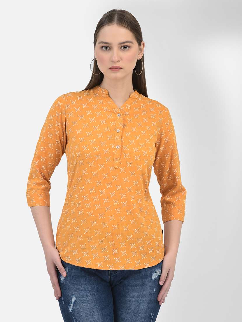 women orange self-designed regular top