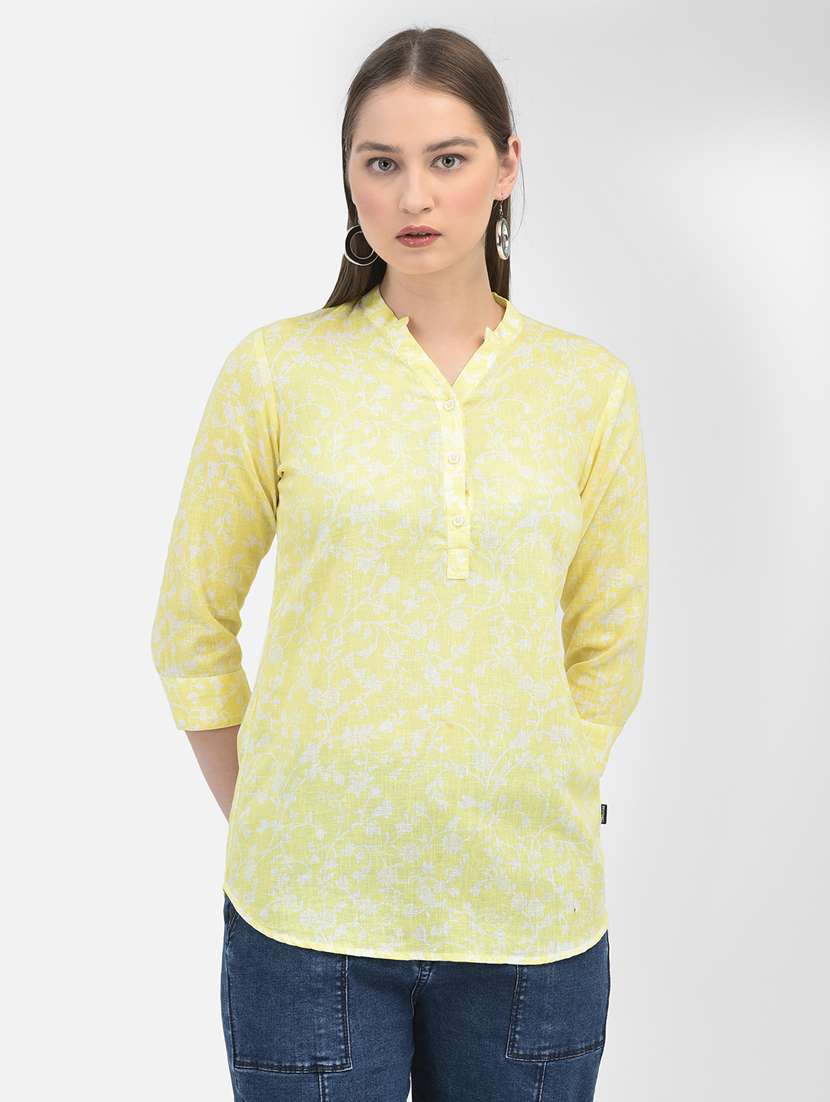 women yellow floral printed regular top