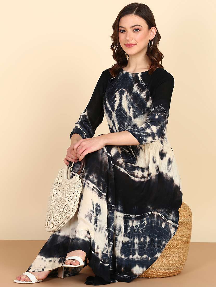 women blue tie & dye fit & flare dress - 20895885 -  Standard Image - 3