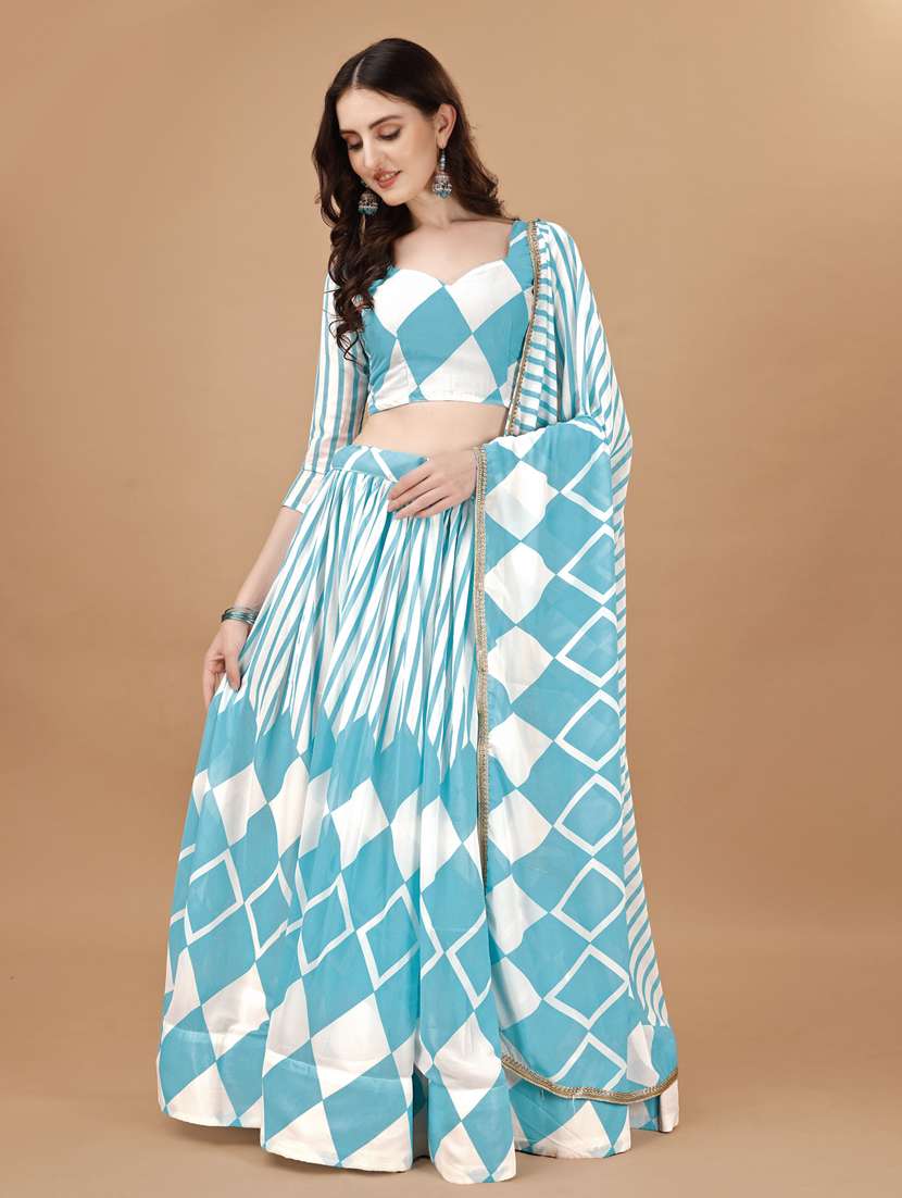 women light blue flared lehenga choli with dupatta - 20895895 - Standard Image - 3