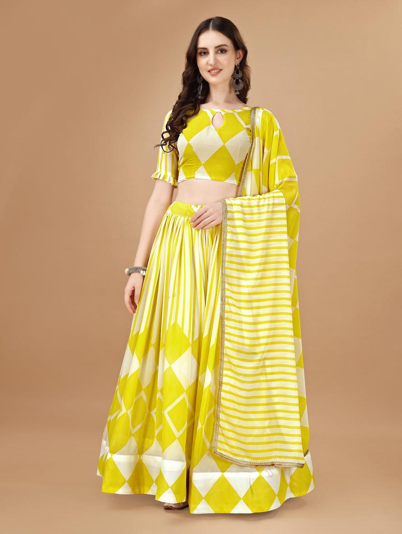 women yellow flared lehenga choli with dupatta - 20895897 -  Zoom Image - 0