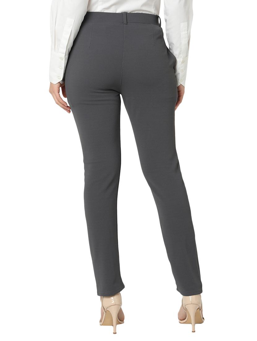 women solid cotton lycra flat front trouser - 20895990 - Standard Image - 3
