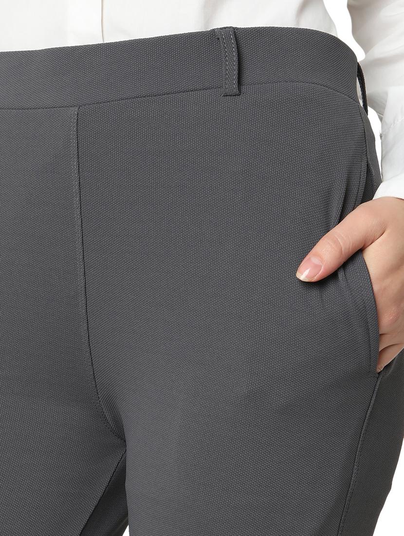 women solid cotton lycra flat front trouser - 20895990 - Standard Image - 5