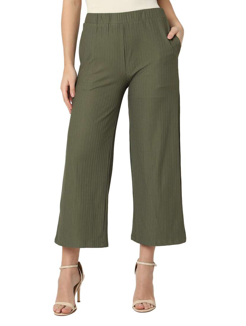 women solid cotton lycra flat front trouser - 20895995 - Zoom Image - 0