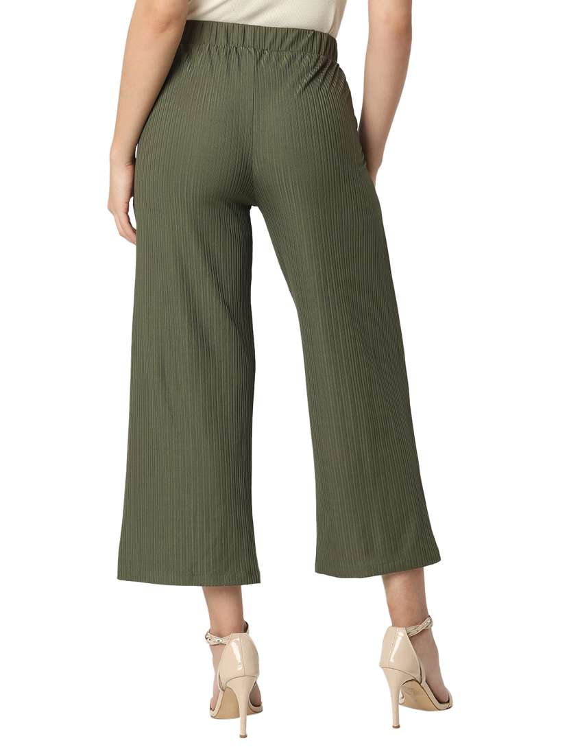 women solid cotton lycra flat front trouser - 20895995 - Standard Image - 3