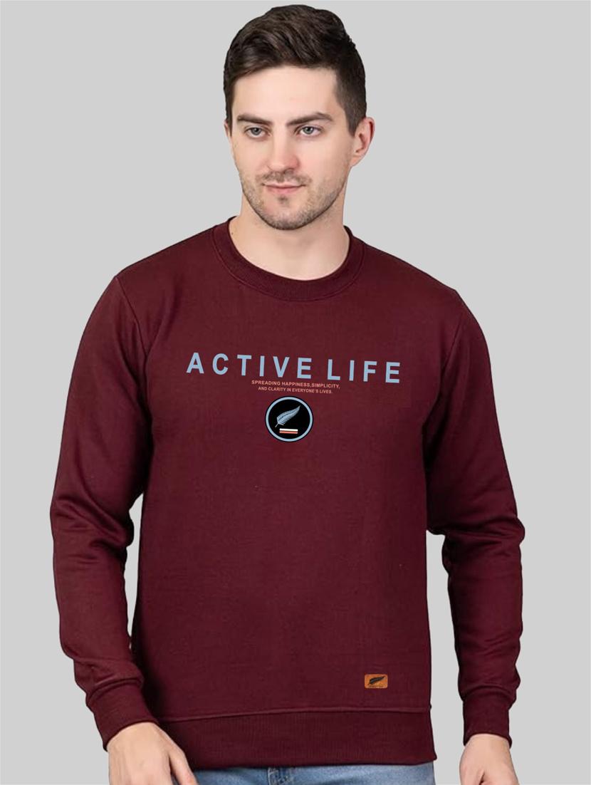men maroon fleece chest print sweatshirt - 20896843 - Zoom Image - 0