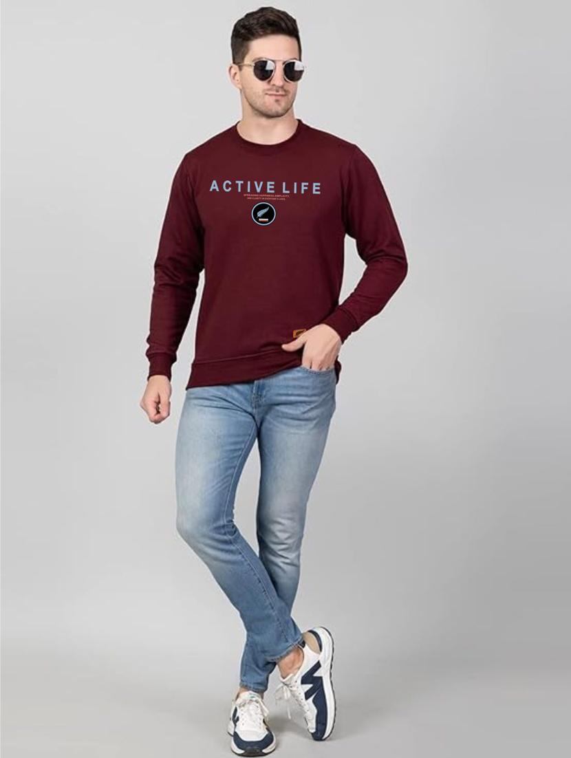 men maroon fleece chest print sweatshirt - 20896843 - Standard Image - 3