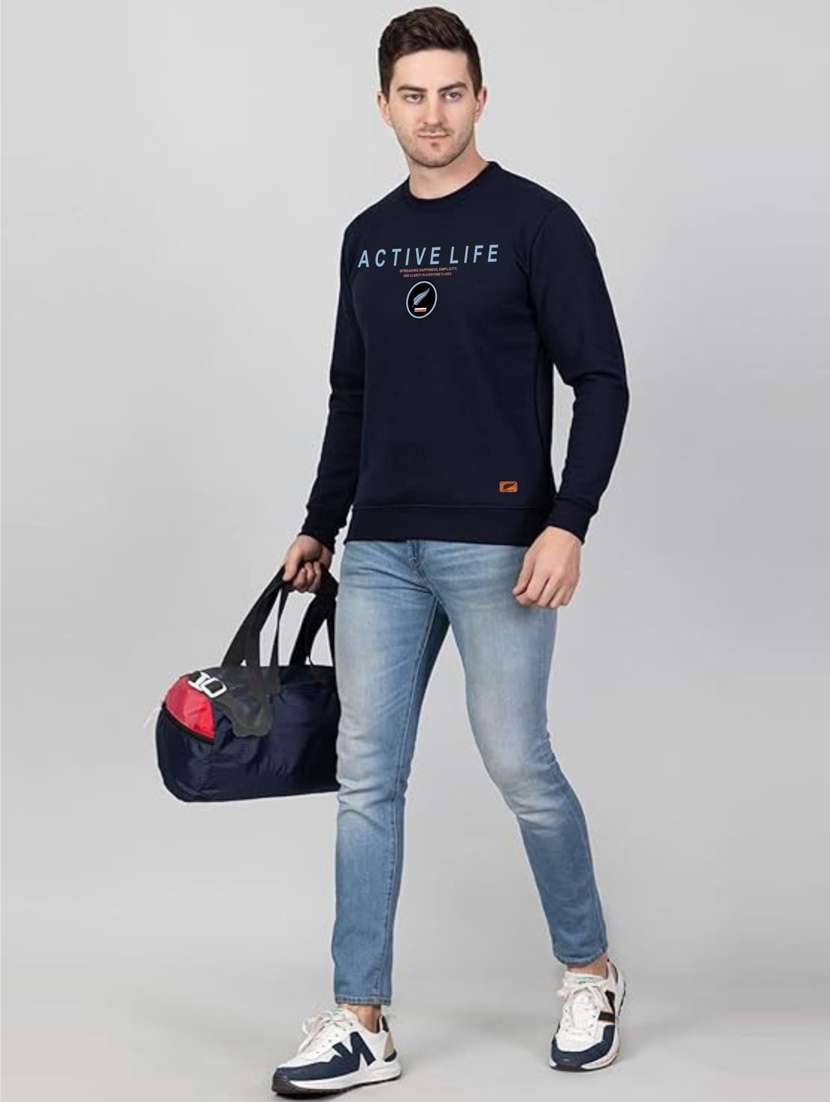 navy blue fleece chest print sweatshirt - 20896844 -  Standard Image - 3