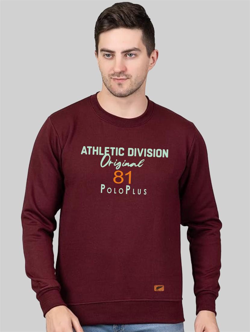 maroon fleece chest print sweatshirt