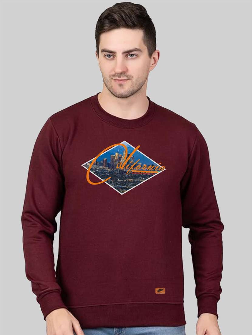 maroon fleece chest print sweatshirt - 20896852 - Zoom Image - 0