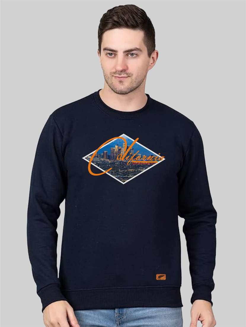 navy blue fleece chest print sweatshirt