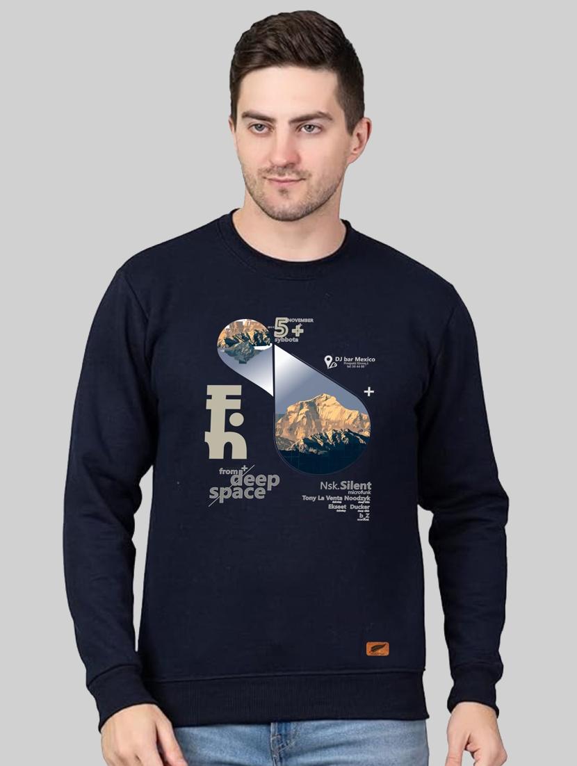 navy blue fleece chest print sweatshirt