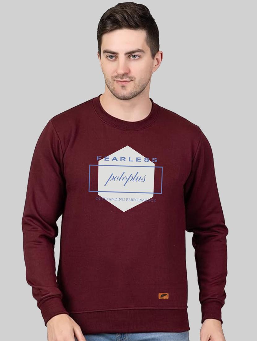 maroon fleece chest print sweatshirt