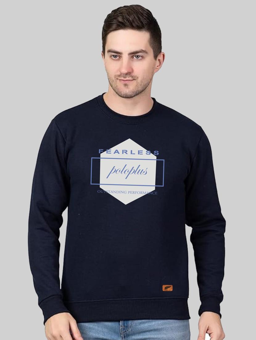 navy blue fleece chest print sweatshirt