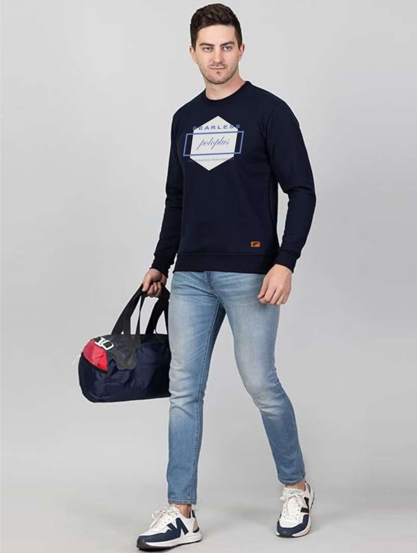 navy blue fleece chest print sweatshirt - 20896859 -  Standard Image - 3
