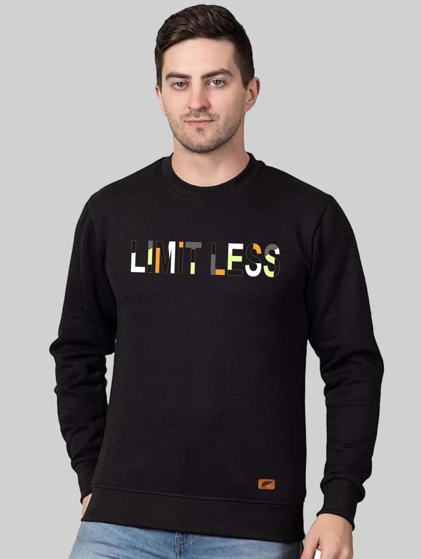 black fleece chest print sweatshirt