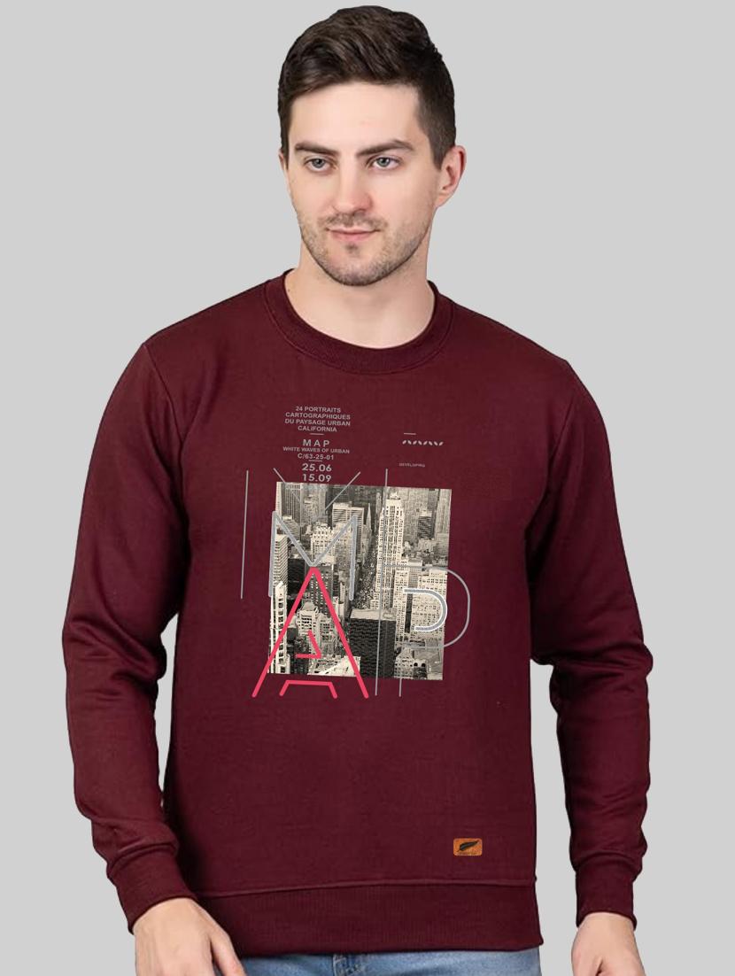 maroon fleece chest print sweatshirt