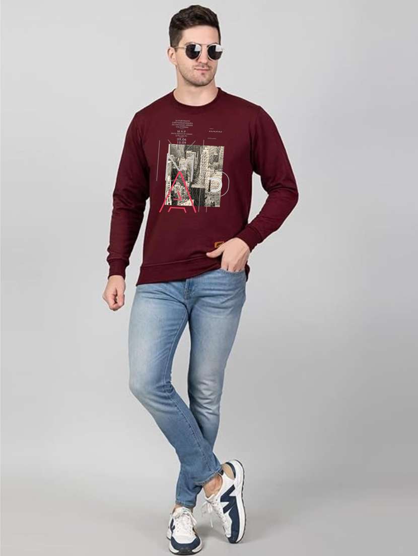 maroon fleece chest print sweatshirt - 20896864 - Standard Image - 3