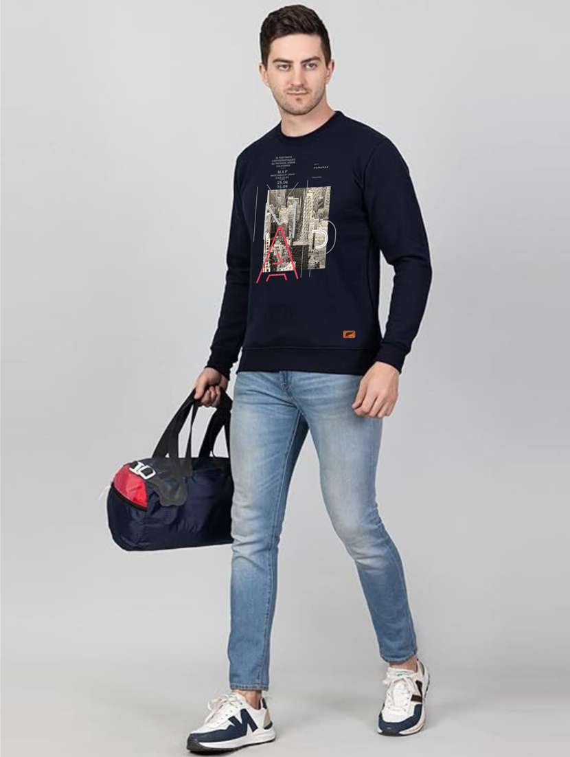 navy blue fleece chest print sweatshirt - 20896865 - Standard Image - 3