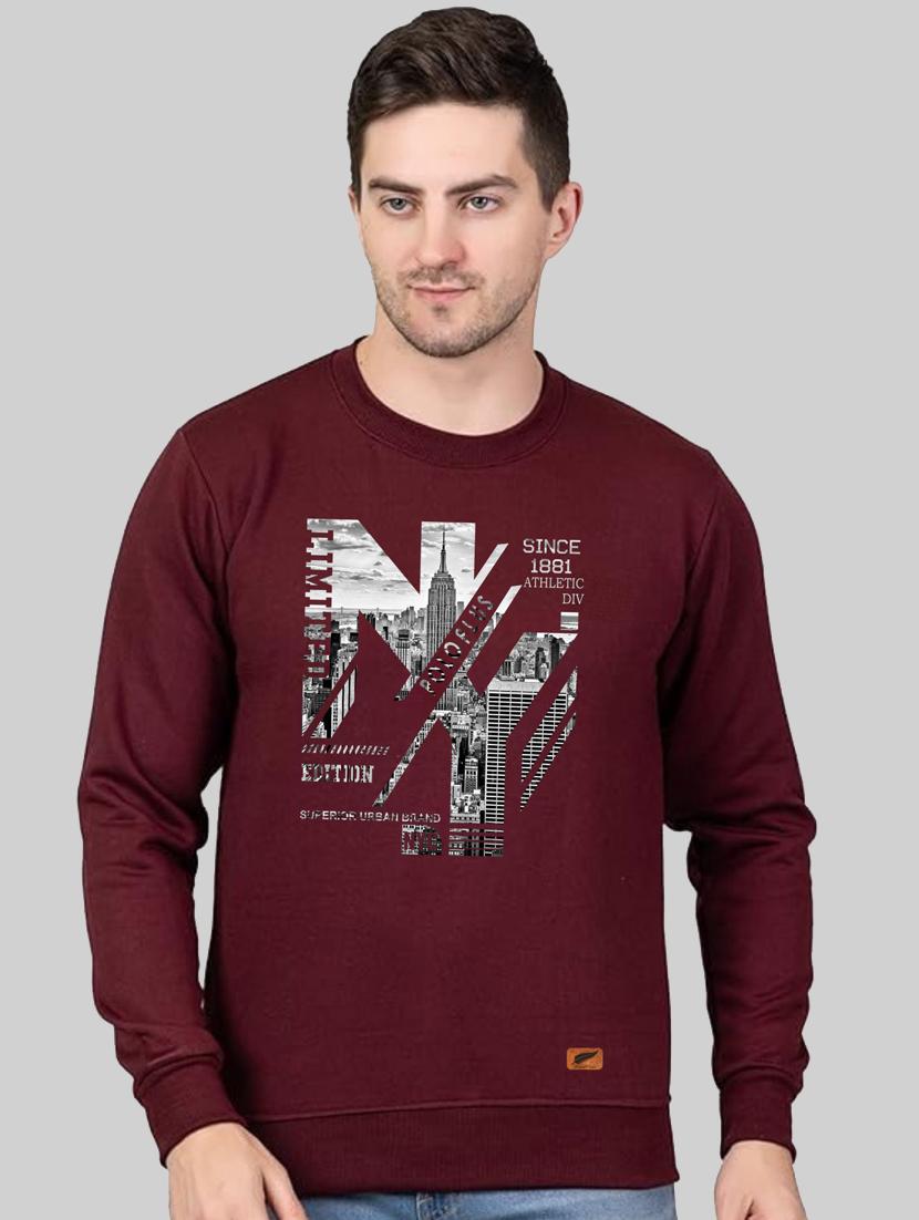 maroon fleece chest print sweatshirt - 20896867 - Zoom Image - 0
