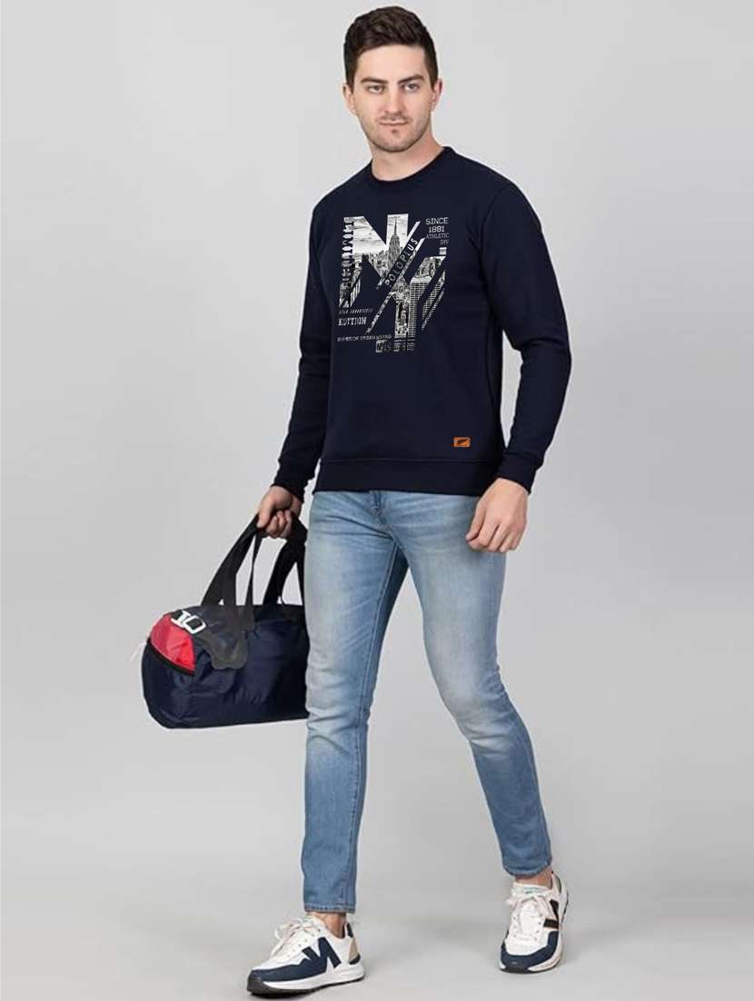 navy blue fleece chest print sweatshirt - 20896868 -  Standard Image - 3