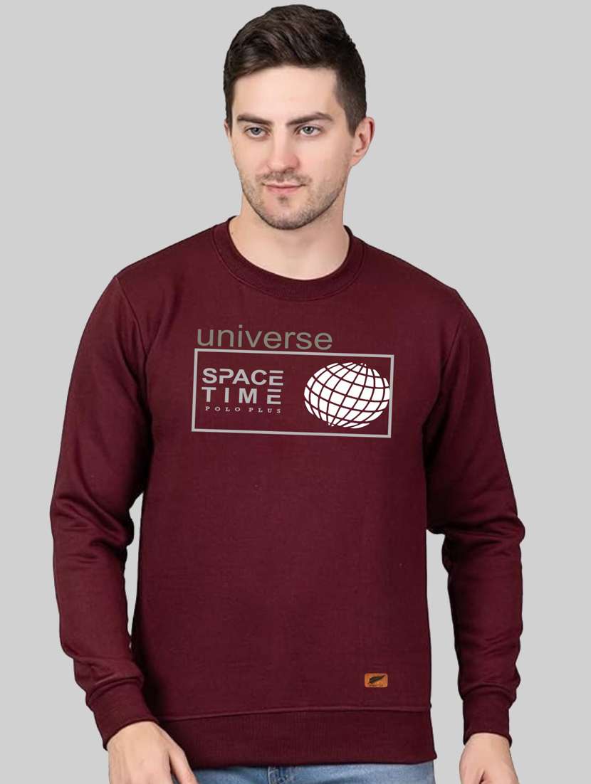 maroon fleece chest print sweatshirt