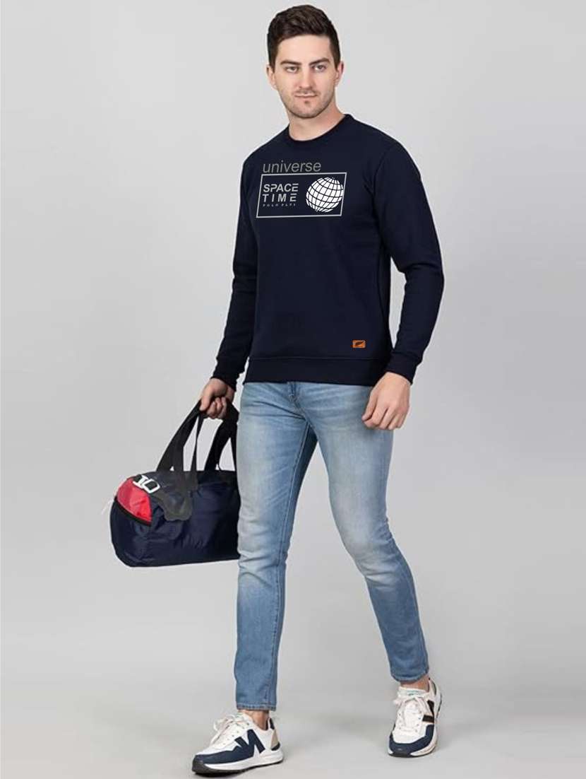 navy blue fleece chest print sweatshirt - 20896871 - Standard Image - 3