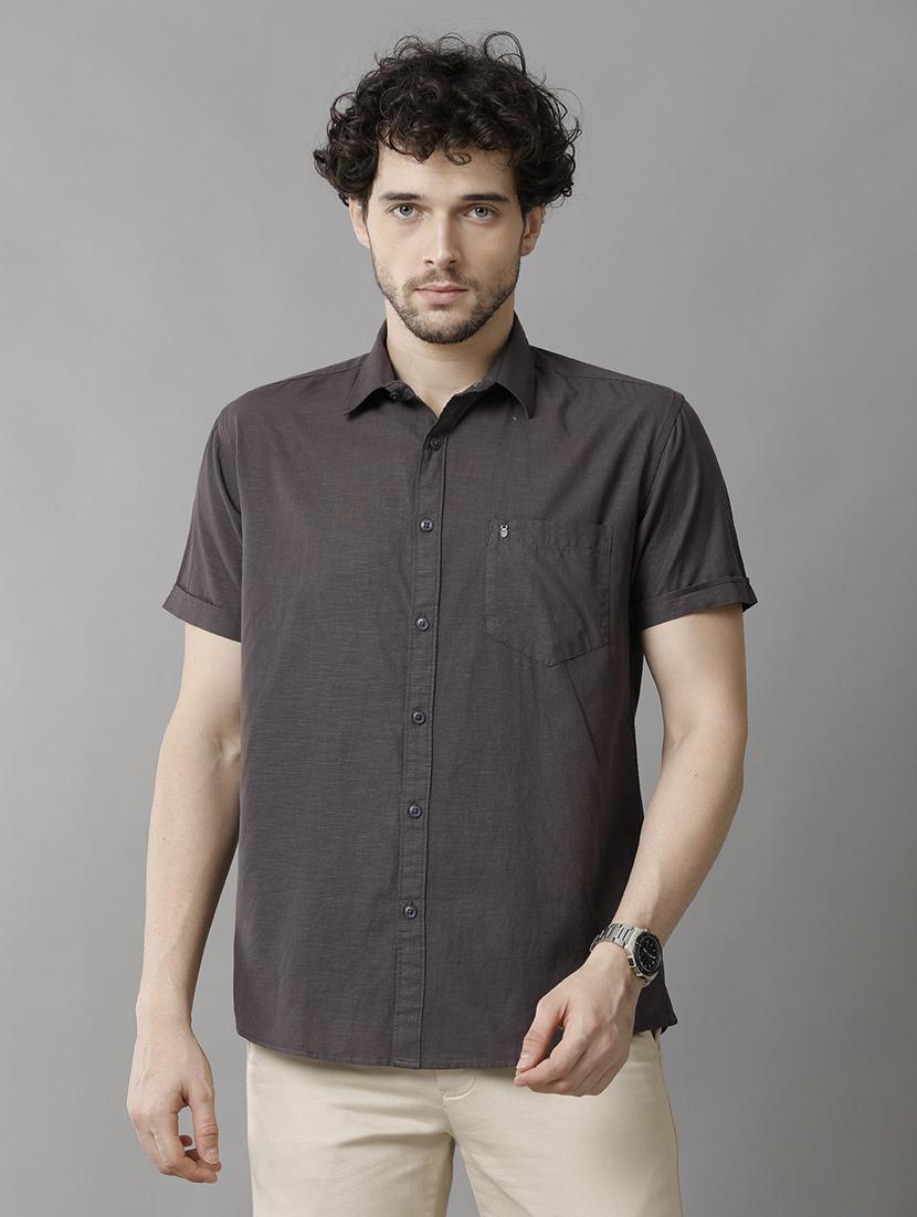 dark grey linen blend casual shirt - 20900754 -  Zoom Image - 0