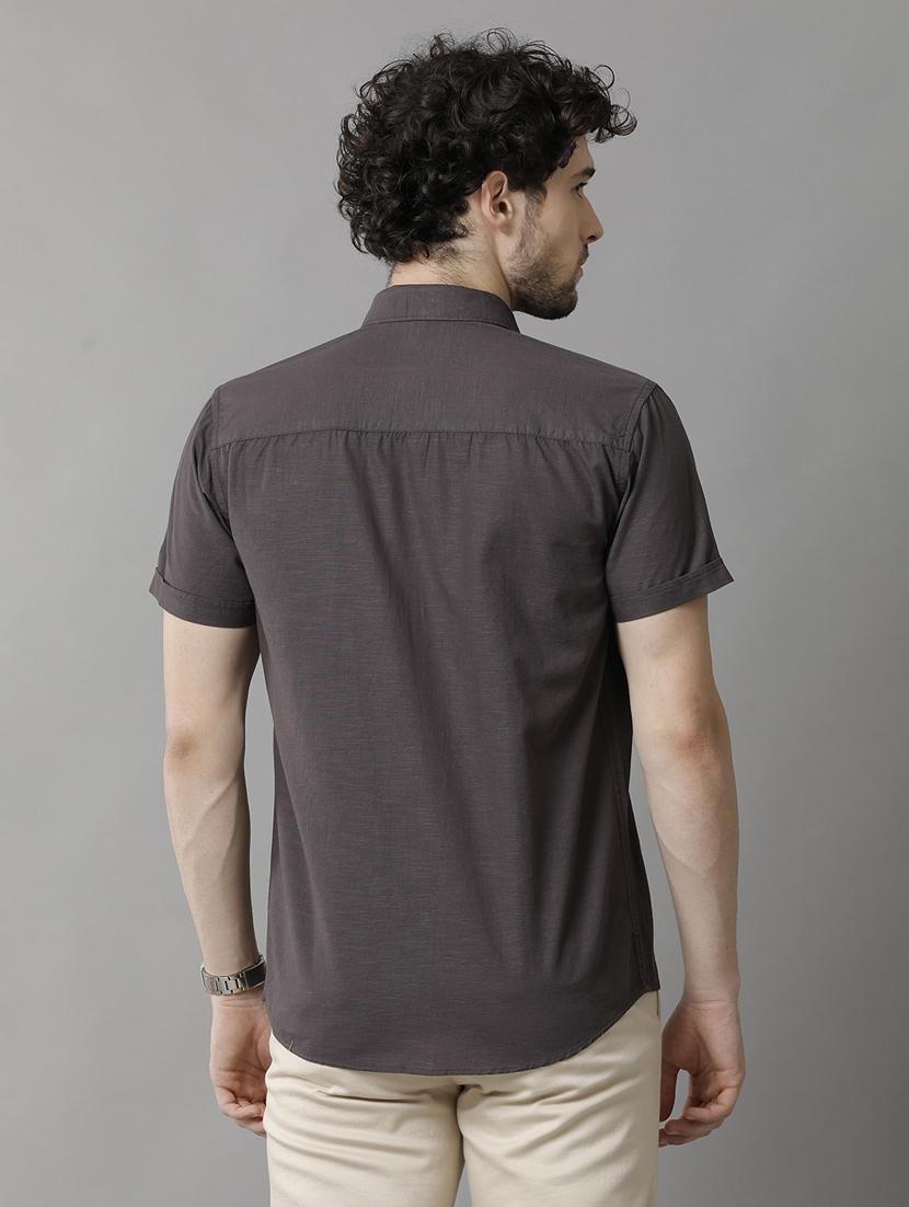 dark grey linen blend casual shirt - 20900754 - Standard Image - 3