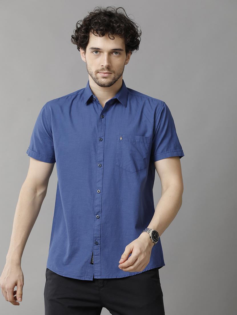 indigo linen blend casual shirt - 20900762 -  Zoom Image - 0