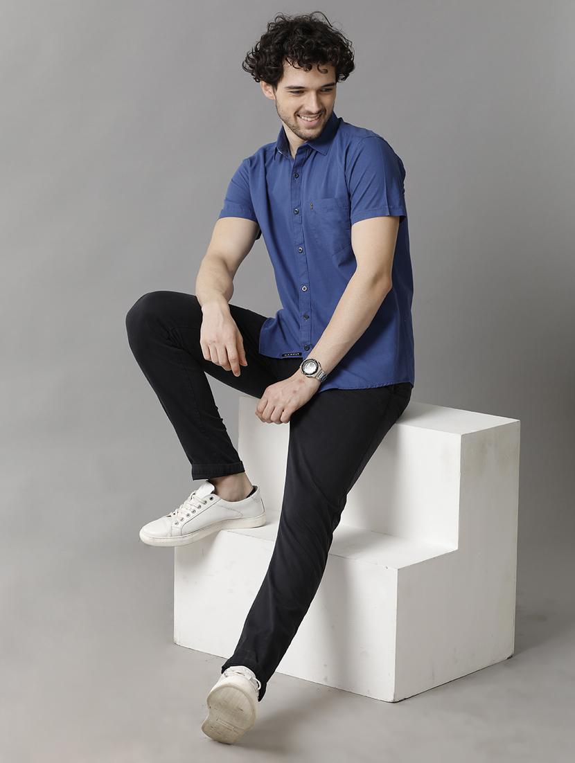 indigo linen blend casual shirt - 20900762 - Standard Image - 3