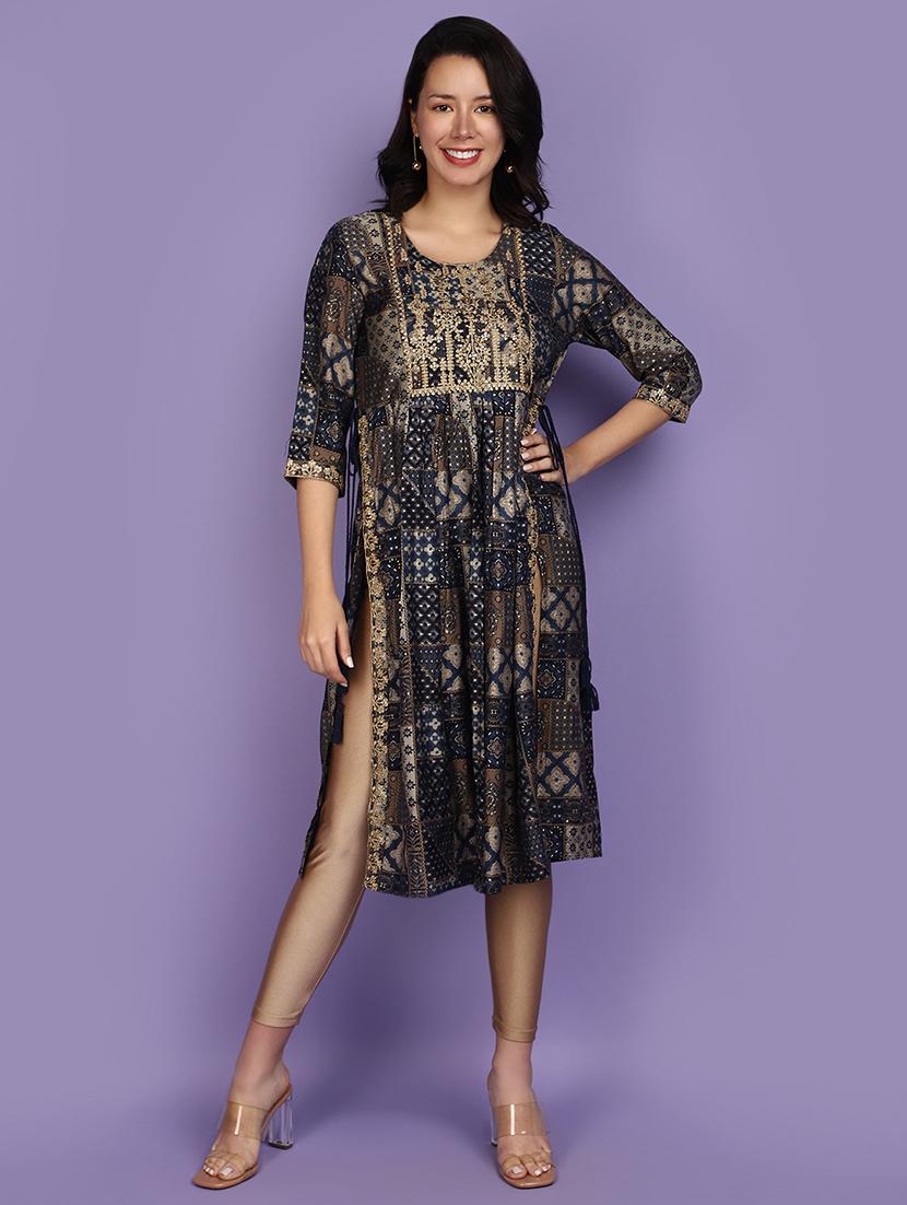 women blue round neck flared kurta - 20901262 -  Zoom Image - 0