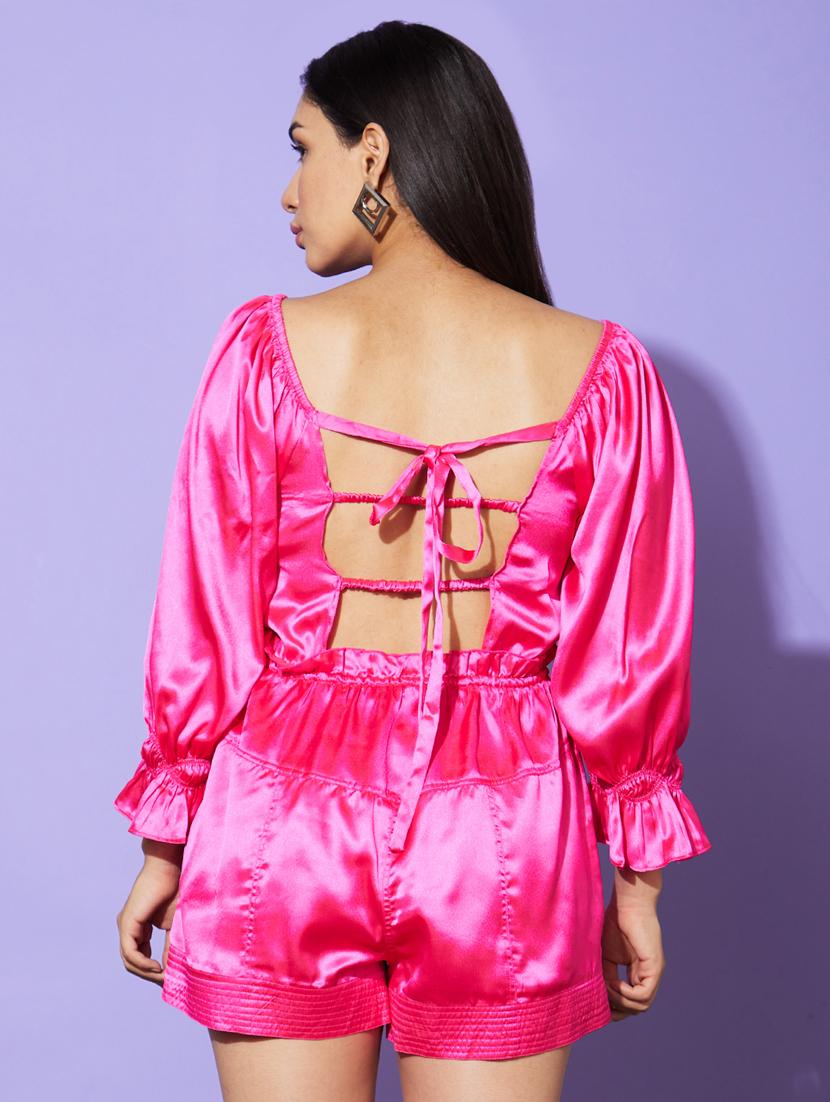 solid color open back & tie romper jumpsuit - 20901449 - Standard Image - 3
