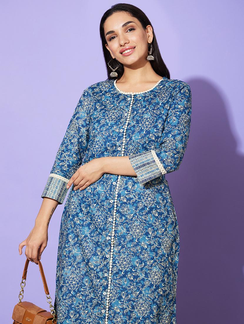 blue printed a-line kurta - 20901502 - Standard Image - 3