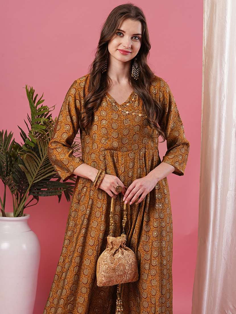 women three quarter sleeve a-line kurta - 20901507 -  Standard Image - 3