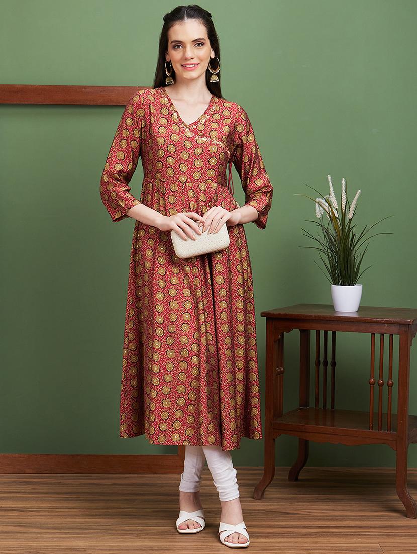 maroon printed anarkali kurta - 20901508 -  Zoom Image - 0