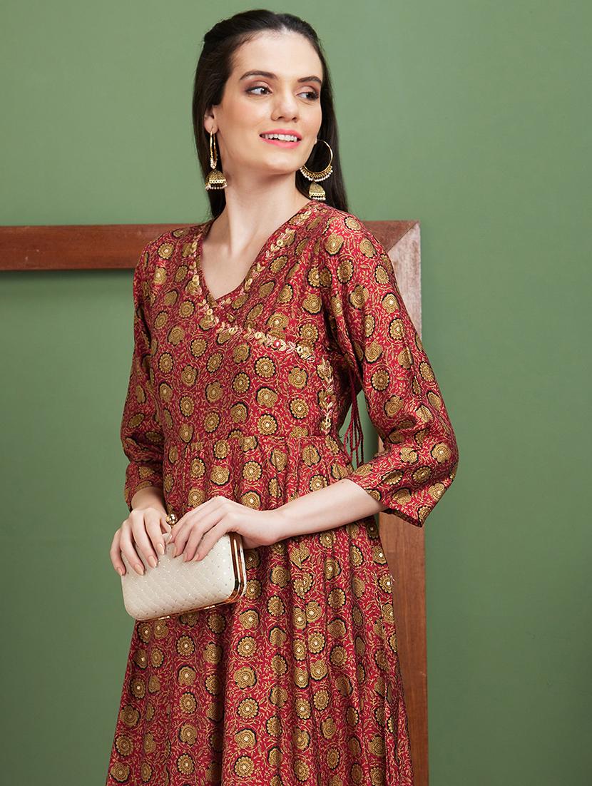 maroon printed anarkali kurta - 20901508 - Standard Image - 3
