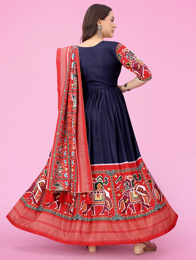 women blue round neck flared gown - 20911597 - Standard Image - 3