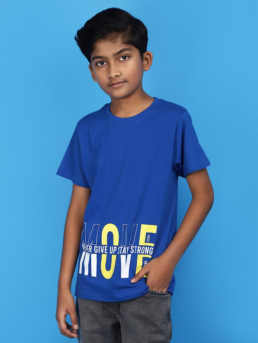 blue cotton typographic print t-shirt