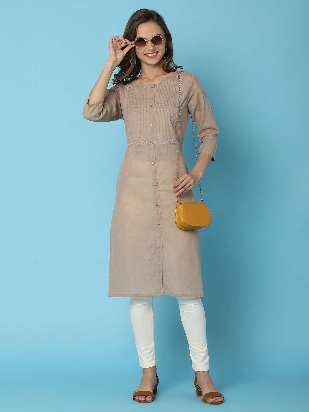 off white cotton spandex churidars & leggings - 20911723 - Standard Image - 3