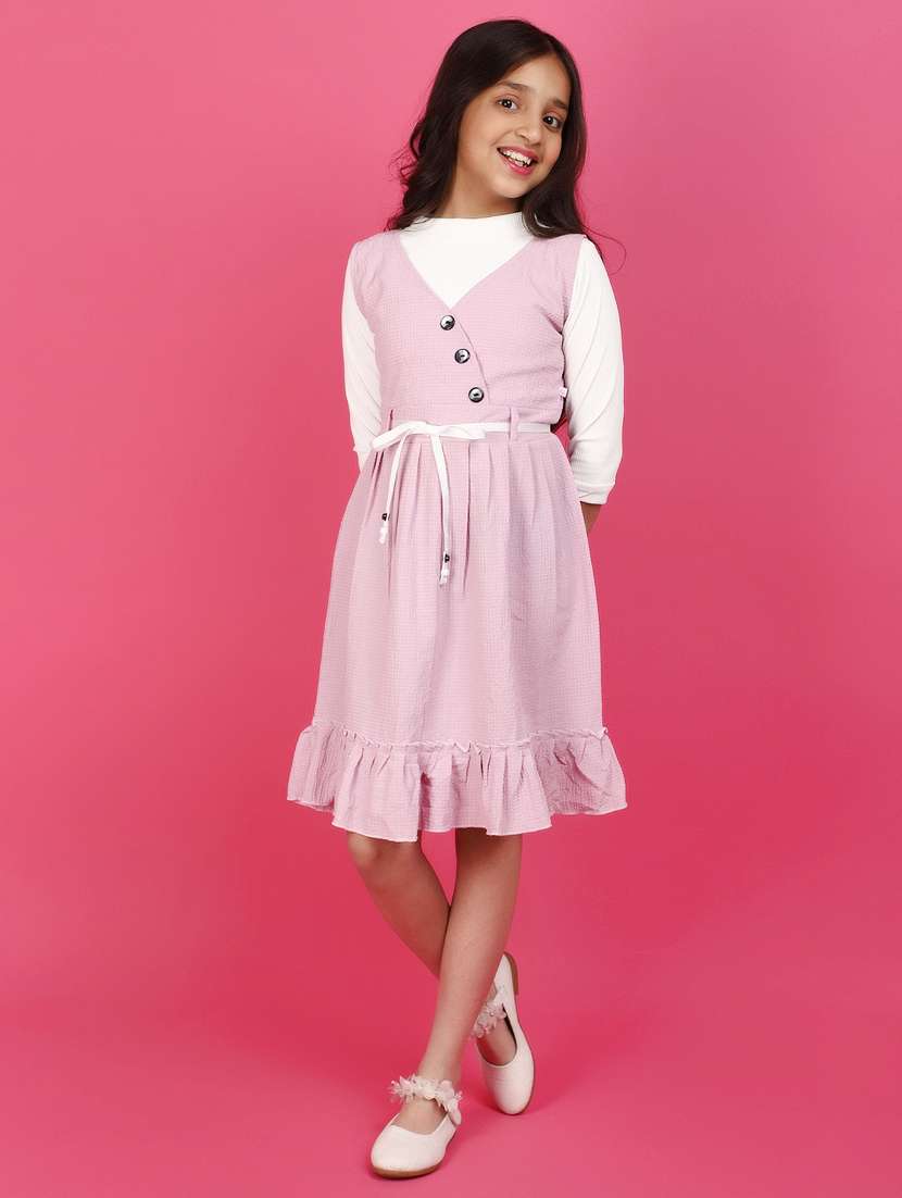 girls round neck solid frock