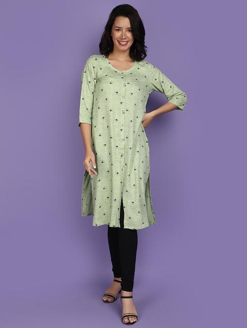 women green round neck straight kurta - 20911867 -  Standard Image - 0