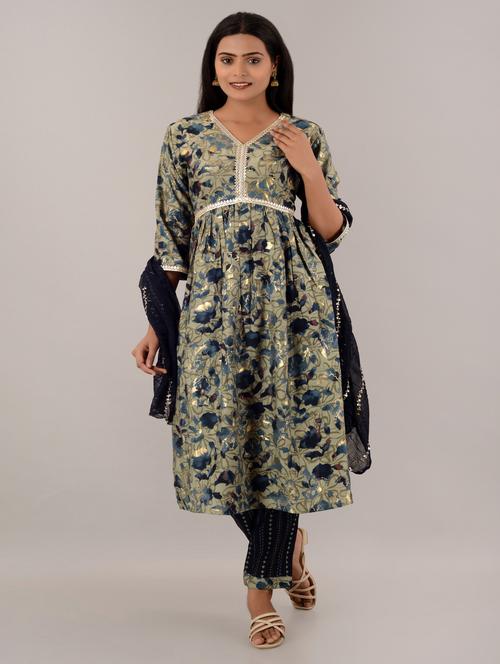 women green v neck kurta pant set with dupatta - 20912151 -  Standard Image - 0