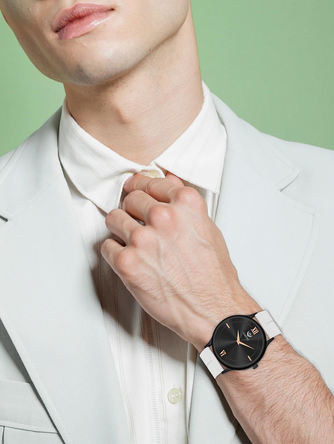 lorenz slim case analog watch with white magnetic lock strap | watch for men | mk-4073r - 20912217 - Standard Image - 3