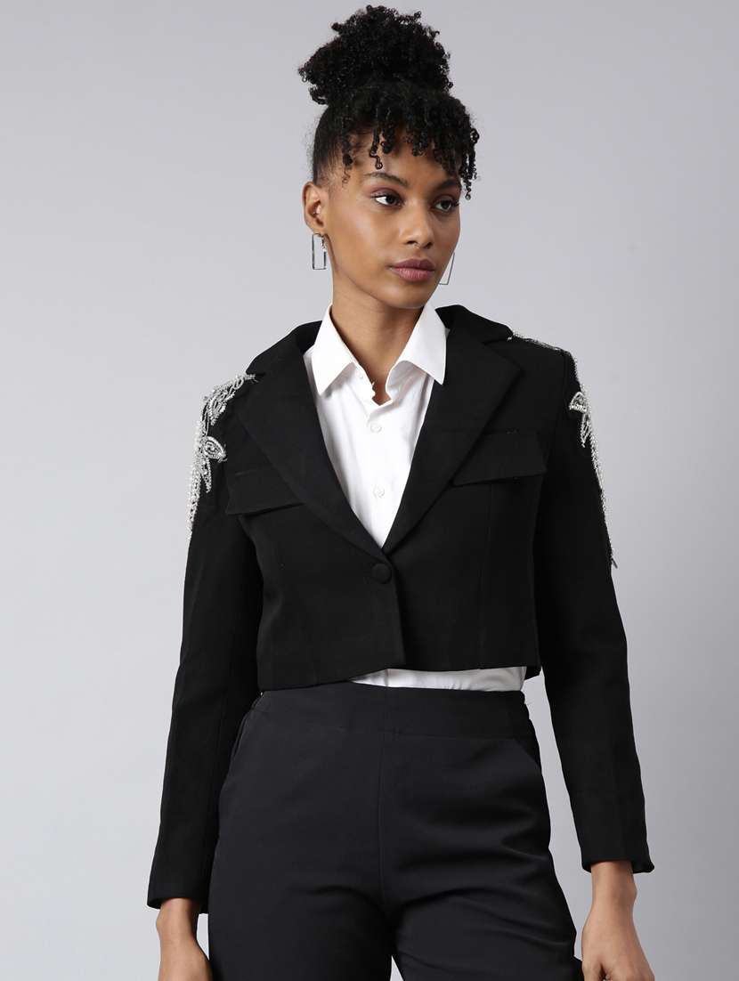 black cotton blend single breasted blazer